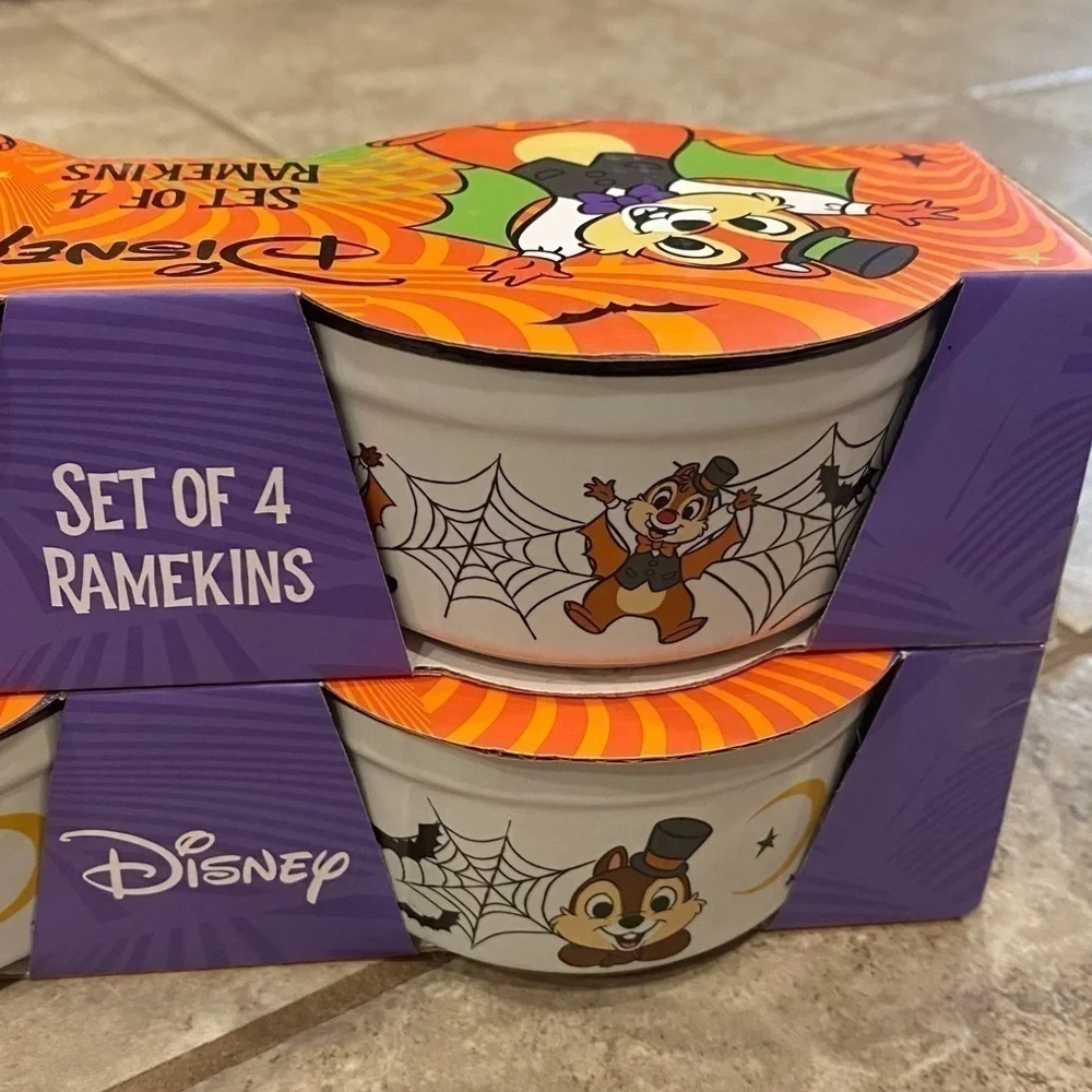 Disney Chip & Dale Halloween Spiderweb Ramekin Set of 4 NEW Circle Baking Dish